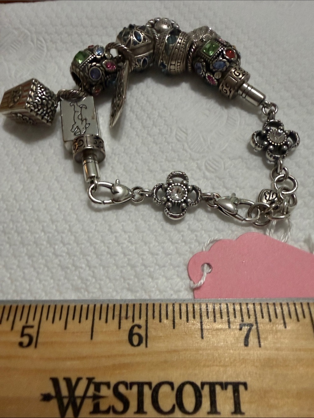Brighton Silver-Tone Charm Bracelet with Multicolor Stones